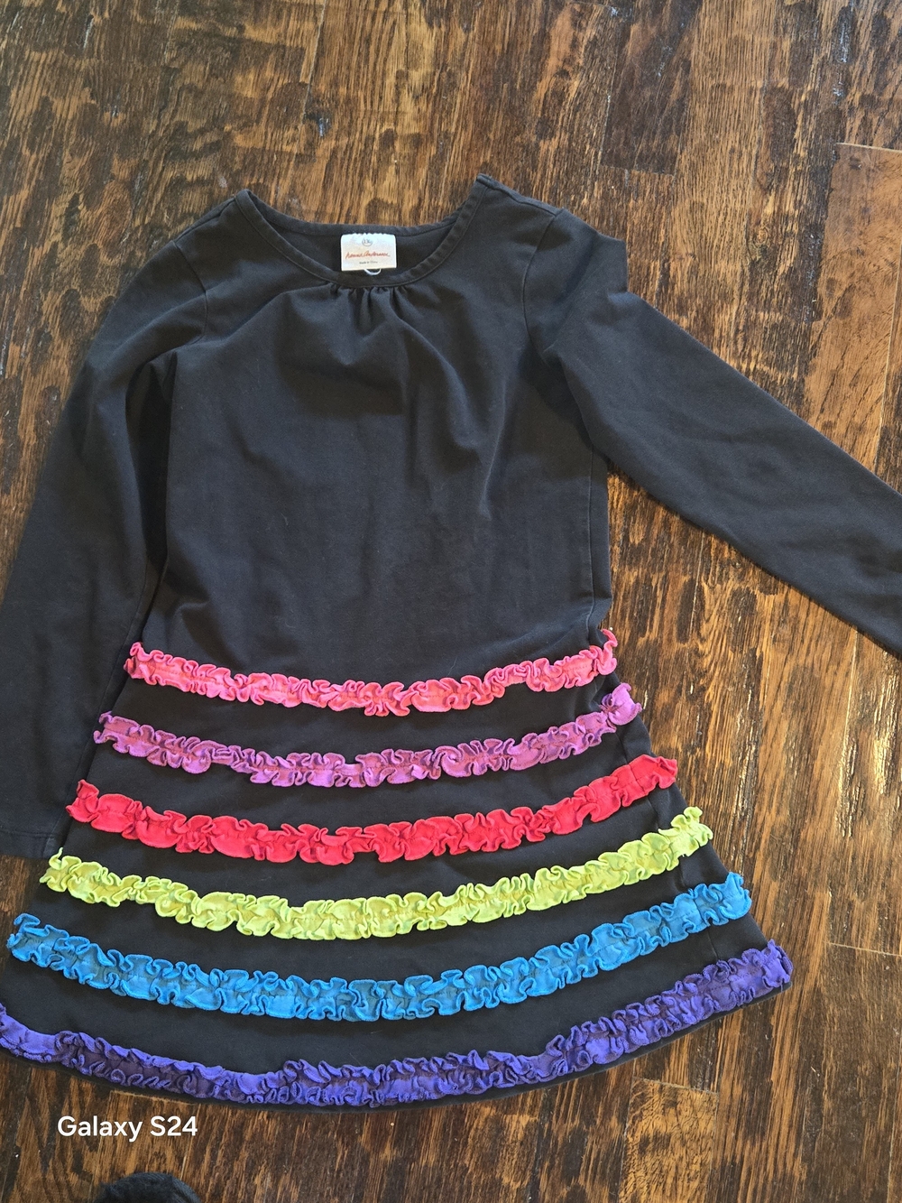 Gymboree Black Long-Sleeve Dress with Rainbow Ruffle Stripes